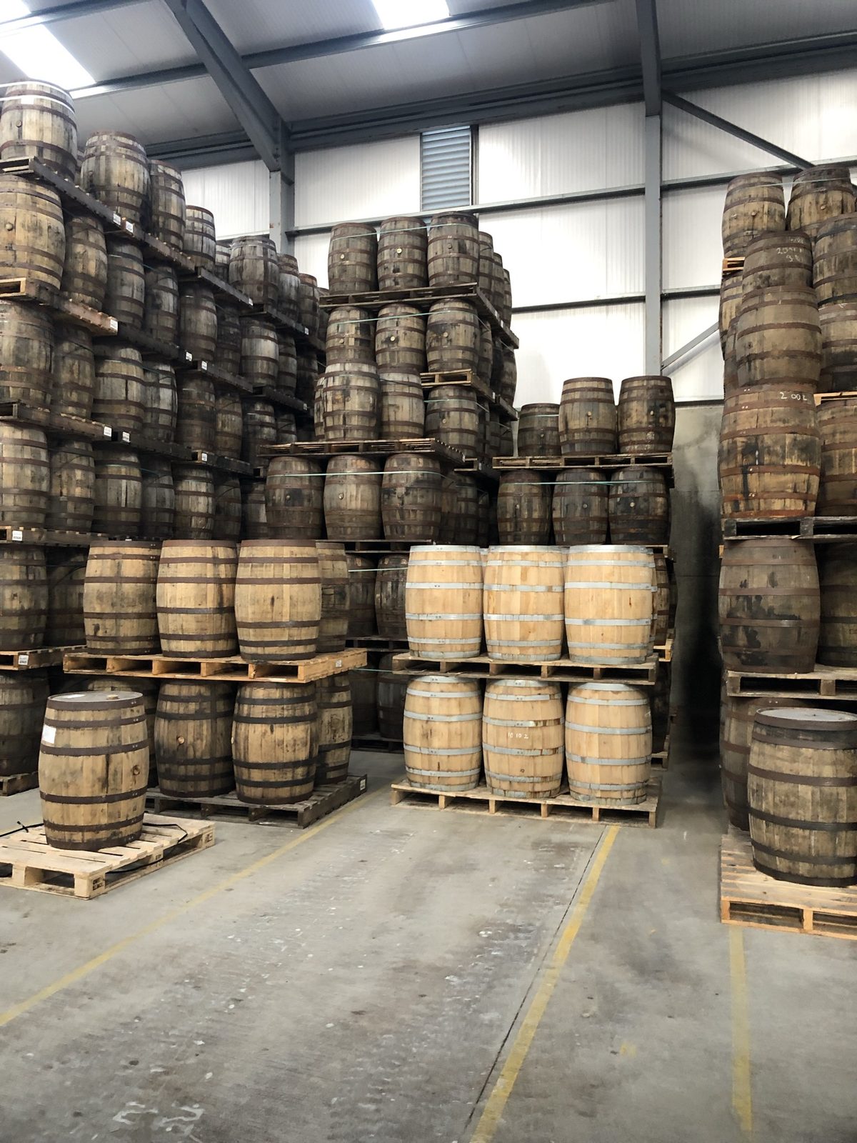 Casks maturing on the racks in bond